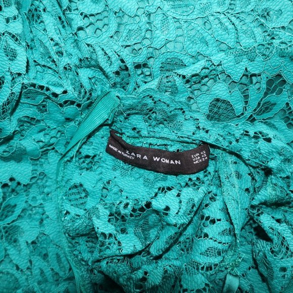 ZARA green lace flower Pattern lined dress XS - Picture 4 of 12